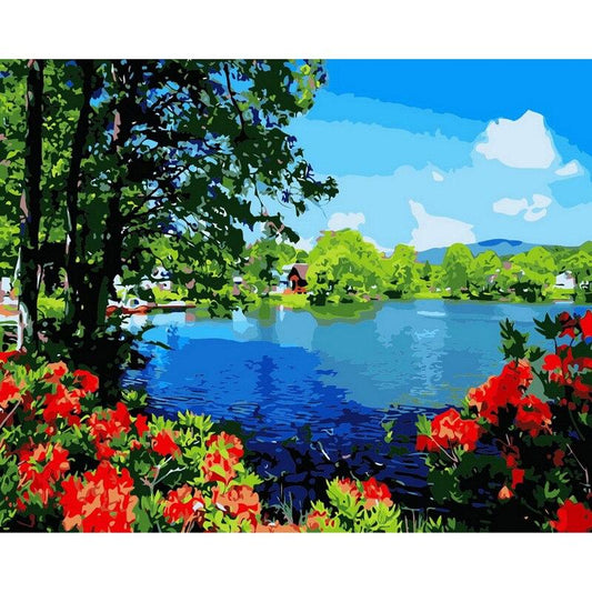 Blue water lake - Painting by Numbers - Painted Memory